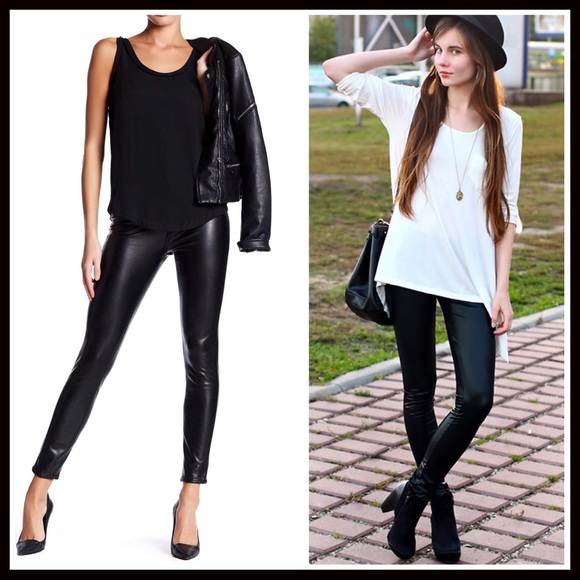 ❤️ASHLEY BLACK VEGAN LEATHER LEGGINGS PANTS - Picture 3 of 6